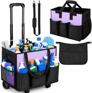 Cleaning Caddy with Wheels and Cleaning Apron, Built-in Hard Support Board
