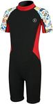 Dark Lightning Shorty Wetsuits for Kids Boys and Girls, 2MM Neoprene Thermal Swimsuit, Toddler/Junior/Youth Wet Suits,Black/Coral, M