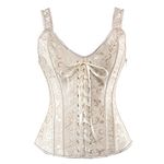 Grebrafan Women's Gothic Jacquard Shoulder Straps Tank Overbust Corset Cosplay Suit Bustiers (UK(24-26) 7XL, Beige)