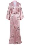 BABEYOND Women's Long Kimono Robes Dressing Gown Satin Floral Kimono Robe Long Chinese Japanese Style for Nightwear Girl's Bonding Party Wedding Pajama Party(Style-1-Pink)