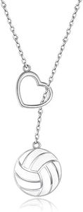 925 Sterling Silver Volleyball Softball Baseball Necklace Pendant Heart Jewelry Gifts for Women Player Lover, Silver, No Gemstone