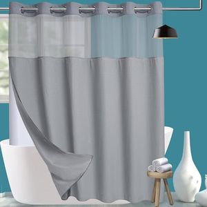 Conbo Mio Extra Wide No Hook Waffle Weave Shower Curtain with Snap in Liner Set, 108" x 74" Hotel Luxury Grey Shower Curtains for Bathroom with See Through Top Window, Waterproof, Washable 108W x 74H