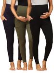 The Mom Store Maternity Leggings Combo of 3 | Comfort Stretch Pregnancy Leggings for Women | Over The Belly Design | Olive, Navy & Black | S