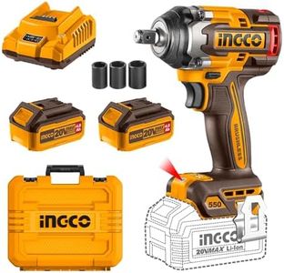 Ingco 20V Cordless Impact Wrench 550NM, Brushless Motor, 3-Speed Adjustment 2500RPM, LED Work Light, With 2Pcs 4.0Ah Battery And 1Pcs Charger, Packed by Carrying Case