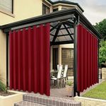 BONZER Waterproof Indoor/Outdoor Curtains for Patio Thick Privacy Extra Wide Grommet Curtains for Bedroom, Living Room, Porch, Pergola, Cabana, 1 Panel, 150W x 108L inch, Red