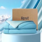 REST® Evercool® Cooling Comforter Full/Queen Blanket for Hot Sleepers, Summer Bedding to Keep Cool for Night Sweats, Breathable All-Season Lightweight Blanket, 90"x90" Inches, Aqua Blue