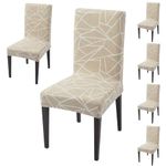 HOKIPO 140gsm PolySpandex Chair Cover Set of 6, Beige Abstract Geometry (AR-4943-C3*6)