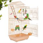 BestPet 39 inch Roof Top Large Flight Parrot Bird Cage Accessories Medium Roof Top Large Flight cage Parakeet cage for Small Cockatiel Canary Parakeet Sun Parakeet Pet Toy (Almond)