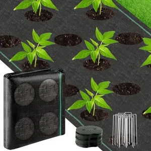 3FTx50FT Weed Barrier Landscape Fabric Heavy Duty with Planting Holes, Weed Block Gardening Ground Cover Mat, Weed Control Garden Barrier Weed Block Mat with 15 U-Shaped Securing Pegs+15 Gasket