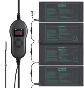 LUXBIRD 4 Pack Seedling Heat Mats with Digital Thermostat Controller, 10" x 20.75" Waterproof for Seed Starting, Germination, Hydroponics, Brewing, Breeding, Greenhouses (LB-HT04)