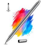 Case-Magic 2 in 1 Universal Stylus Pen with Fine Point Disc Tip+ Micro-Knit Hybrid Fiber Tip| for Smartphone/Tablet/iPad/Pro/Air/iPhone/iOS/Android/All Touch Screens| Aluminum Body (Grey)