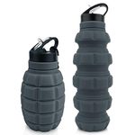 Collapsible Travel Water Bottle 19.6 oz, Reuseable BPA Free Silicone Foldable Water Bottles for Gym Camping Hiking, Portable Leak Proof Sports Water Bottle with Carabiner (Dark gray)