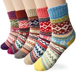 5 Pairs Womens Socks Wool Thermal Warm Knitting Ladies Socks for Winter, One Size, Mix 3