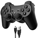 JAMSWALL Controller for Ps-3, Wireless Bluetooth Controller Gamepad Joystick Double Vibrating Controller for p-s-3 with Charger Cable Cord Thump Grips