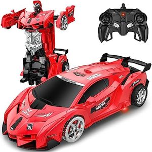 Remote Control Car, Toy for 3-8 Year Old Boys, 360° Rotating RC Deformation Robot Car Toy with LED Light, Transform Robot RC Car Age 3 4 5 6 7 8-12 Years Old for Kids, Boys Girls Birthday Gifts (Red)