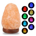 Wrcevtor USB Himalayan Salt Lamp with 7 Colors Changing, Natural Salt Rock Night Lamp Mini Crystal Salt Lamp for Home Decor and Gift- Natural Shaped, Premium Wood Base (multicolor salt lamp)