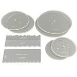 CAKESAFE Essential Cake Decorating Acrylic Disk Kit - 3 Sets - Round 6.5", 8.5", 10.5" Disks Sets (2 disks per Size), 2-8" Icing Scrapers with 1 Flat Edge Scraper and 3 Cake Comb Patterns