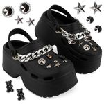 CityComfort Womens Platform Heeled Clogs with Removable Charms - Womens Gifts (Black, 3/4 UK)