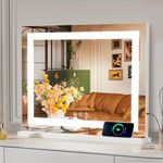 Hansong Hollywood Makeup Mirror with Crushed Diamond Crystal Lights, Large Vanity Mirror with 3 Colors Dimmable Strip Light, Touch Screen Control, Tabletop or Wall-Mounted