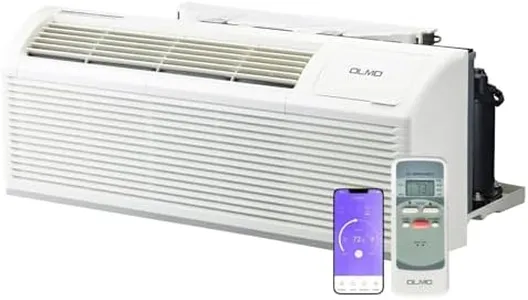 OLMO 9,000 BTU PTAC Heating and Cooling Packaged Terminal Air Conditioner with Heat Strip (R32 Refrigerant) and 3.5 kW Electric Heater Including Wireless Smart Kit, Remote Controller, and a Power Cord