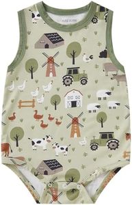 pureborn Baby Boys Bodysuit Sleeveless Romper Viscose From Bamboo One-Piece Outfit Farm 18-24 Months