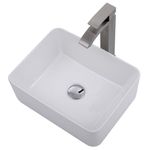 Bathroom Vessel Sink, Gabhar 16"x12" Above Counter Vessel Sink Combo, Rectangle White Ceramic Porcelain Farmhouse Bathroom Sinks with Faucet & Drain