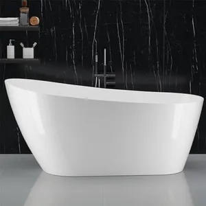 59" Freestanding Bathtub, White Acrylic Streamline Stand Alone Soaking Bath Tubs for Adult with Overflow and Drain in Chrome, cUPC Certified, Perfect for Your Bathroom-Allure