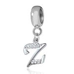 Sambaah Alphabet Charm Letter Beads Solid 925 Sterling Silver with Cubic Stones, Complete A~Z Gift Options Fit Pandora European Bracelets(Z)