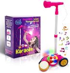 Kids Microphone with Stand, Sing Along Kids Karaoke Machine, Musical Singing Toy, Microphone for Kids with Flashing Stage Lights and Pedals for Fun Sound Effects by First Note USA, Pink