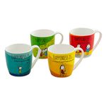 Home Centre Happiness - Multicolour Printed Bone China Mugs - 240ml - Set Of 4