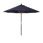 California Umbrella 9' Round Hardwood Frame Market Umbrella, Stainless Steel Hardware, Push Open, Sunbrella Navy