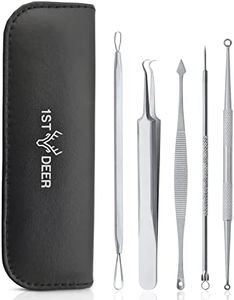 1st Deer Extracteur Point Noir de Acné, 5 Pcs Kit Extracteur Professional Pince Point Noir pour Retire Comédons, les Boutons et les Pustules en Boîtier Cuir