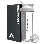 ATHVERV Pro Gym Shaker Bottle, Shakers for Protein Shake, 900ml (Transparent/White)