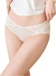 SilRiver Women's 100% Silk Lace Brief Panties, Sexy and Comfortable Underpants Hipster, Recommend for Sensitive Skin (Small, Light Beige)