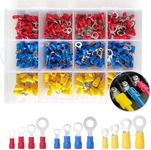 FullFun 360pcs 12-Sizes(M3/M4/M5/M6) Insulated Ring Terminals 22-16/16-14/12-10AWG Ring connectors Electrical Crimp Terminal Connector Assortment Kit