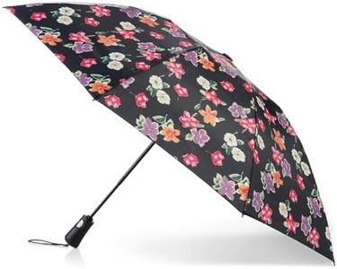 totes Recycled InBrella - Reverse Close Umbrella - Foldable Umbrella with Auto Close Technology, Enhanced Weather Protection, Windproof and Compact Design for Travel, Black Watercolor Floral, One Size, Compact