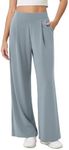 ODODOS Modal Soft Wide Leg Pants for Women High Waist Casual Relaxed Pants with Pockets, 27" Inseam, Grey Blue, X-Large