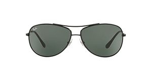 Ray-Ban RB3293 Metal Aviator Sunglasses, Matte Black/Green, 63 mm