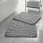 Comfort Collections Memory Foam Pebble Memory Foam Pebble Bath Mat Set Pedestal Bathroom Rug 2 Piece Soft Absorbent Non Slip Silver Bath Mat (50CM X 80 CM) & Pedestal Mat (50CM X 40 CM) Approximate