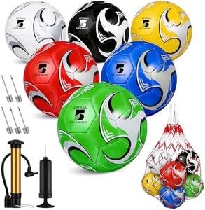 Hualleko 6 Pack Colorful Soccer Balls Size 5/4/3 Deflated Includes Ball Pump and Net Bag, Pelota De Futbol Training Practice Sphere Competition Competition Soccer for Indoor Outdoor