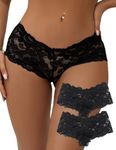 ohyeahlady Women Lace French Knickers Ladies Cotton Crotch Hipster Panties Brazilian Cheeky Underwear 2 Pack Sexy Bikini Briefs Black