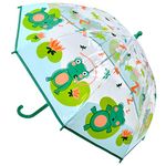 IUEG Printed Transparent Compact Travel Classic Windproof 8 RIB Umbrella Boys and Girls Lightweight Design Safari Galaxy Unicorn Dino Kids Umbrella (FROG-399, One Size)