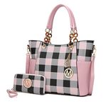 MKF Collection Tote Bag for Women, Handbag Set with Wallet-Top-Handle- Vegan Leather Purse, Checker Pink, Large