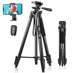 JOILCAN Phone Tripod for iPhone 63inch/161cm, Aluminum Extendable Mobile Phone Tripod Stand with Wireless Remote Shutter, Lightweight Selfie Stick Tripod for Smartphone/Small Camera，for Android/iOS