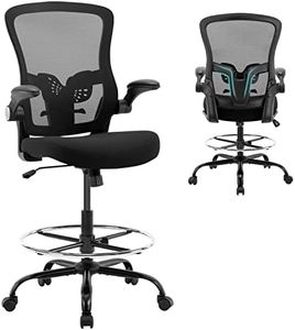 Drafting Chair,Tall Office Chair, Ergonomic Standing Desk Chair with Flip-up Armrests,Mid-Back Counter Height Computer Task Chair with Lumbar Support and Adjustable Footrest Ring,Black