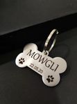 SUBMARINE Umbrella Pet ID Personalized Stainless Steel Engraved Name Tag for Pet Dog, Cat ID Customized Dog Tag Dog Name tag – Bone with Date of Birth ((Size–5cm Length)) (Thickness 1.5mm)