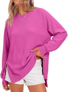 ANRABESS Women's Oversized Sweatshirts Crewneck Long Sleeve Tunic Pullover Shirts Side Zipper Hoodies 2026 Spring Clothes Hot Pink Medium