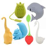 Creative Cute Animal Eco-friendly Silicone Tea Infuser Strainer Set of 6 PCS Elephant Shark Swan Squirrel Strawberry Owl Tea Steeper Tea Lover’s Gift