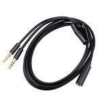 BRIEFCEC Headphone Splitter Mic Cable, Audio Mic 2 in 1 Cable, Headset 3.5mm Female to 2 Dual Male Microphone Audio Stereo Jack Earphones Port to Gaming Speaker PC Adapter (Black, 150CM)