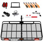 Mockins 72"x36"x6" XXL Folding Trailer Hitch Cargo Carrier w/Rear Lights & Plate Bracket | All-Weather Steel Luggage Rack for SUV Car & Truck | 500Lbs Cap Cargo Racks for Trailer Hitch & Accessories